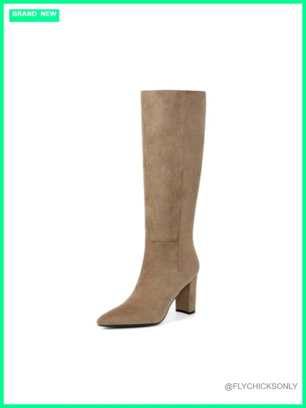 Knee High Boots Pointed Toe Chunky Heel Side Zipper Faux Suede